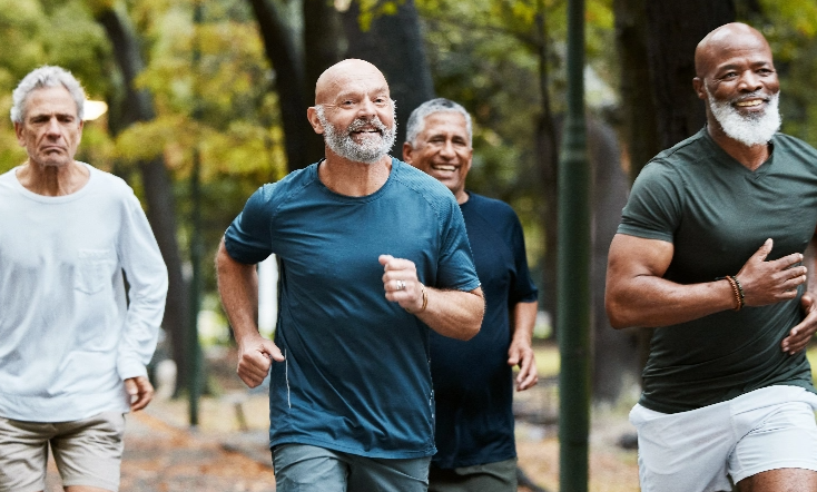 A group of people running